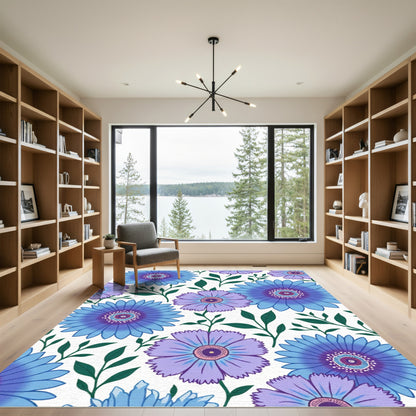 Blue Purple Daisy Floral Garden Rug