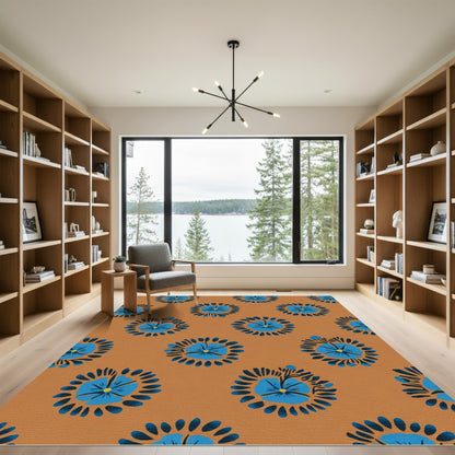 Blue Sunburst Floral Ochre Rug