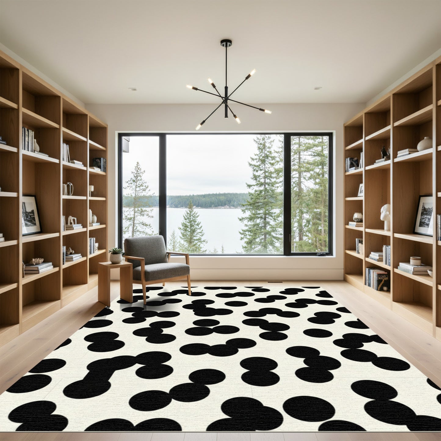 Black Circles Cream Background Composition Rug