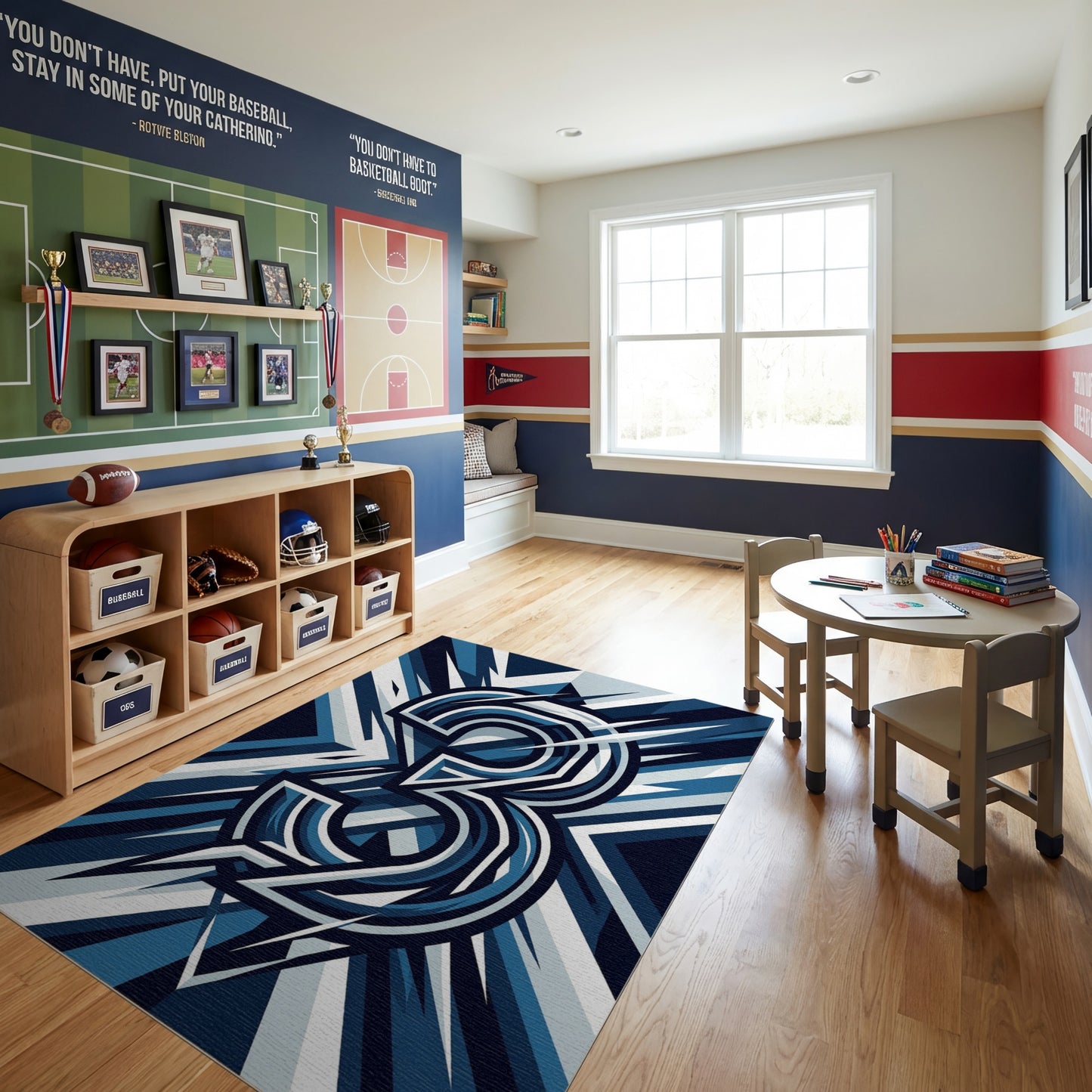 Navy White Bold 3 Geometric Rug