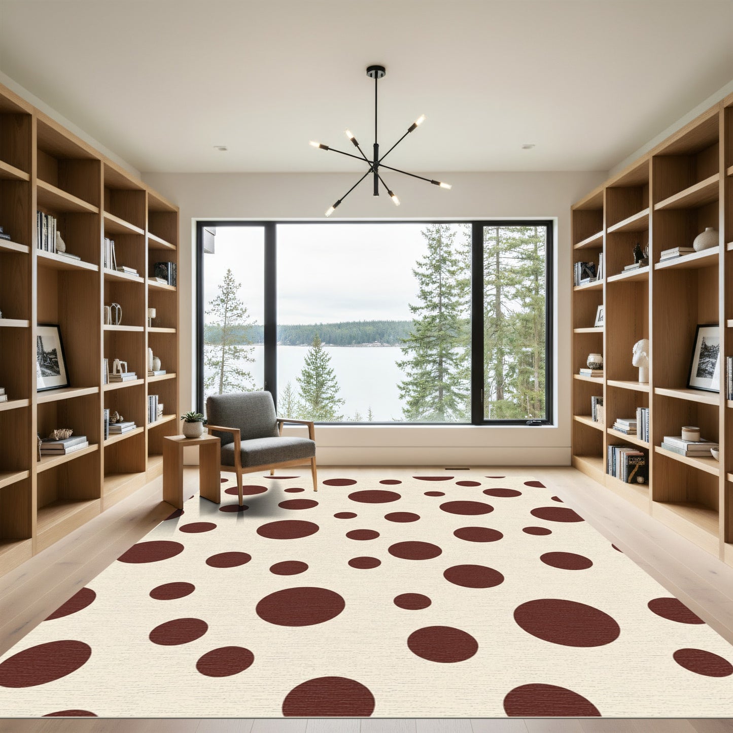 Cream Brown Polka Dot Circles Rug