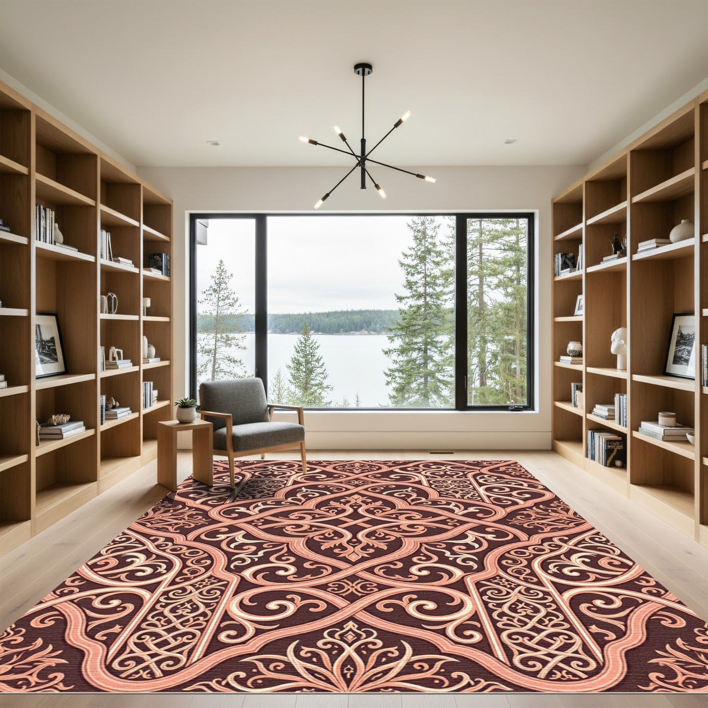 Ornamental Copper Damask Scroll Interlace Rug