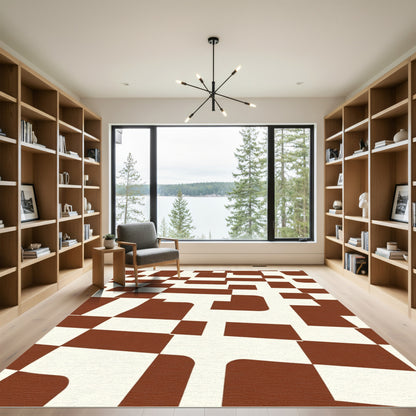 Brown Cream Checkerboard Squares Rug