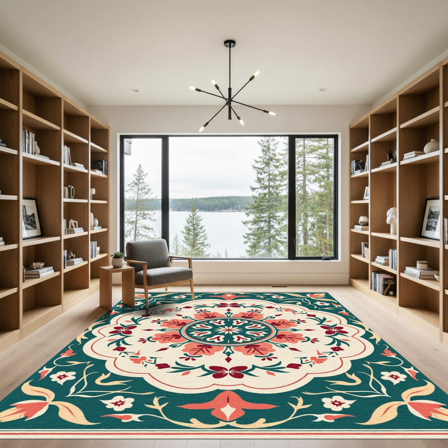 Crimson Coral Floral Arabesque Rug