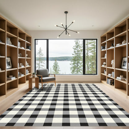 Classic Black White Checkered Board Rug