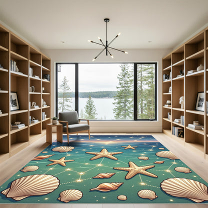 Coastal Starfish and Seashell Constellation Rug