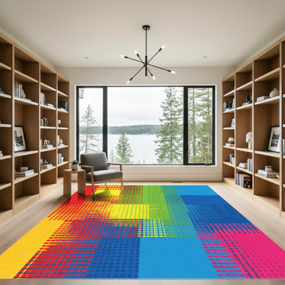 Vibrant Abstract Color Block Grid Rug