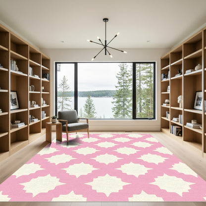 Pink Ivory Quatrefoil Geometric Rug