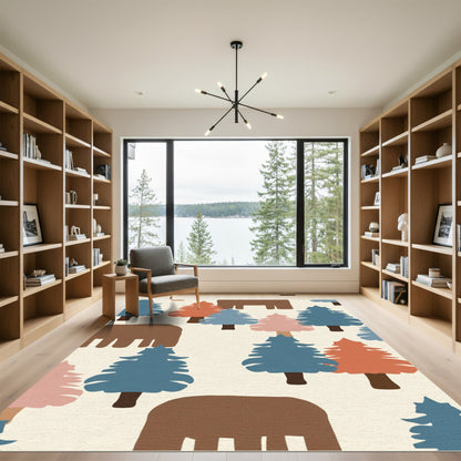 Woodland Trees and Bears Abstract Rug