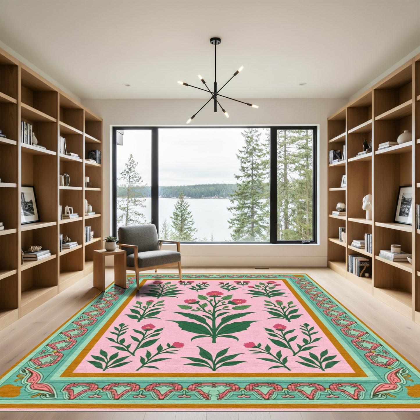 Vibrant Pink Botanical Floral Garden Rug