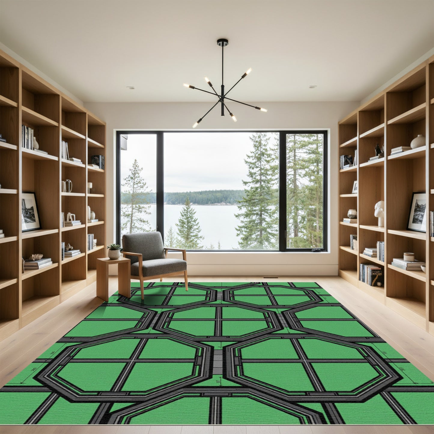Modern Emerald Geometric Octagon Grid Rug