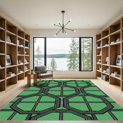 Modern Emerald Geometric Octagon Grid Rug
