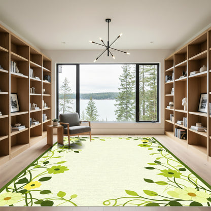 Lush Green Floral Vine Border Rug