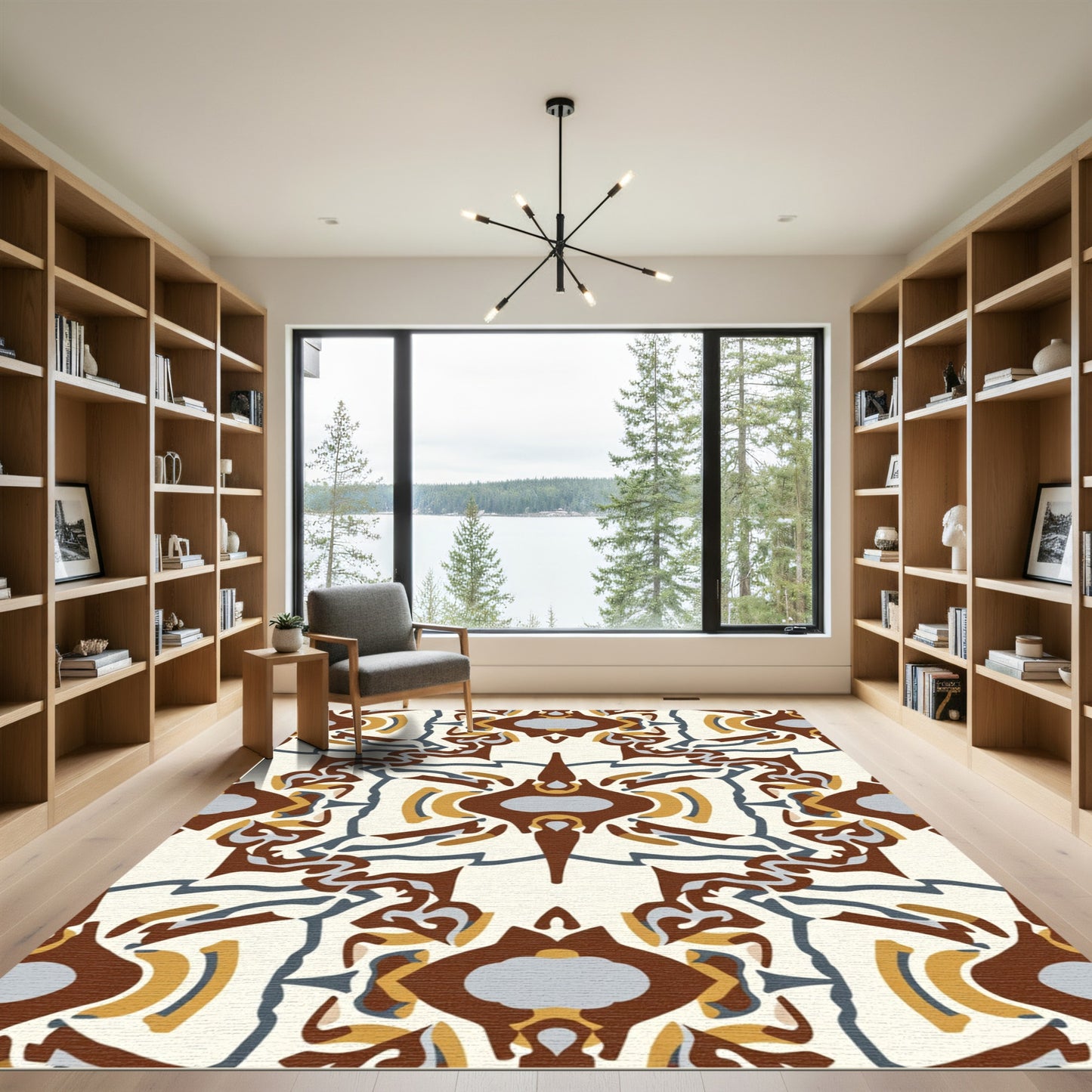 Earthy Abstract Symmetry Terracotta Gold Rug
