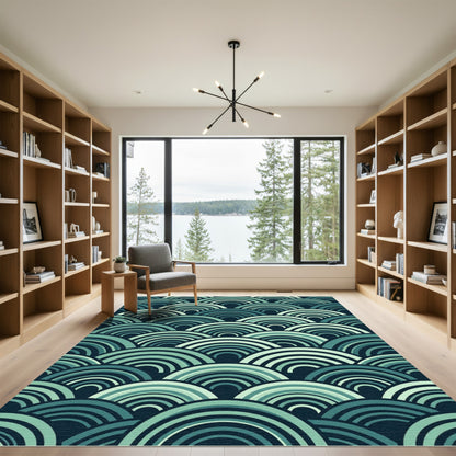 Teal Rainbow Scale Waves Rug