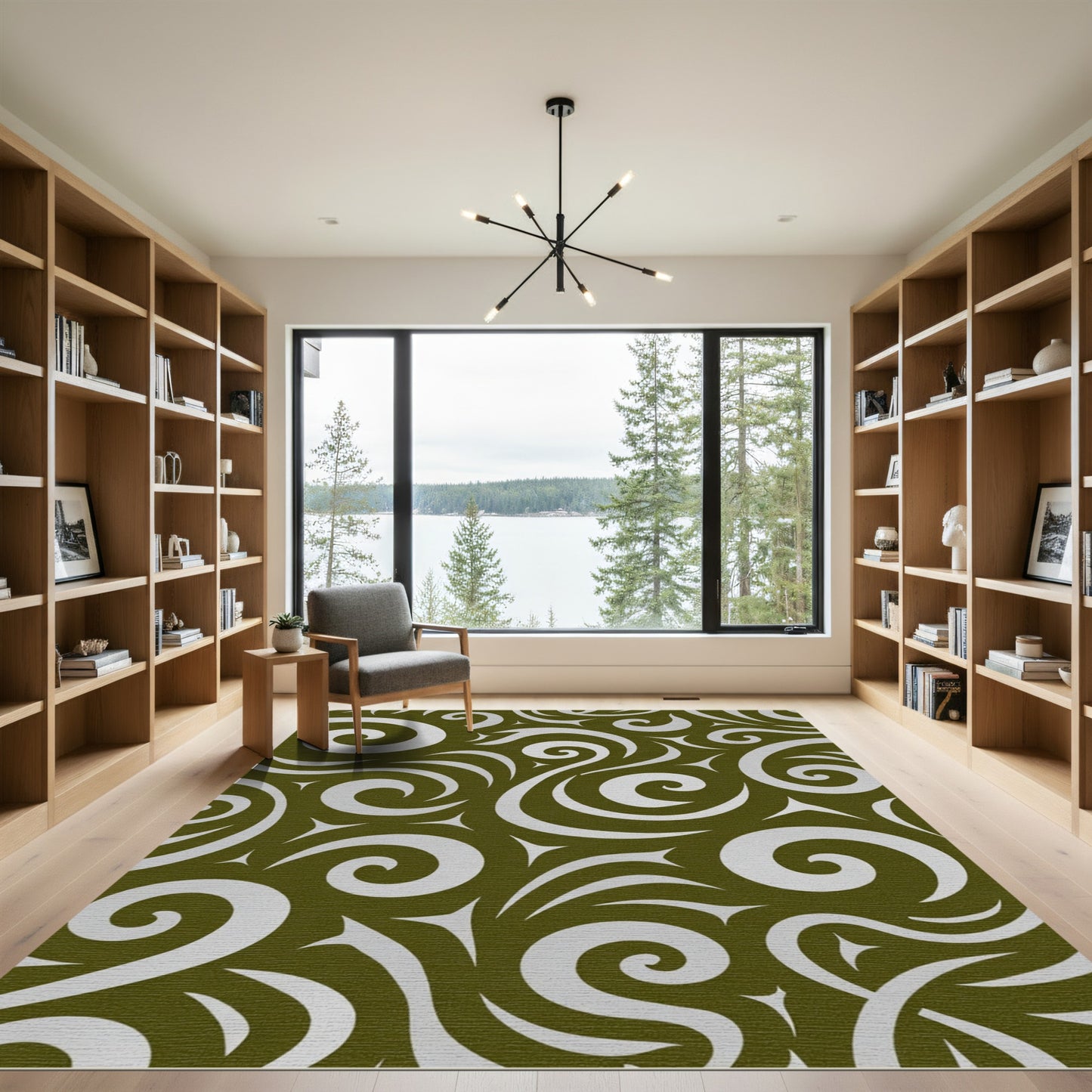 Olive White Swirl Nature Rug
