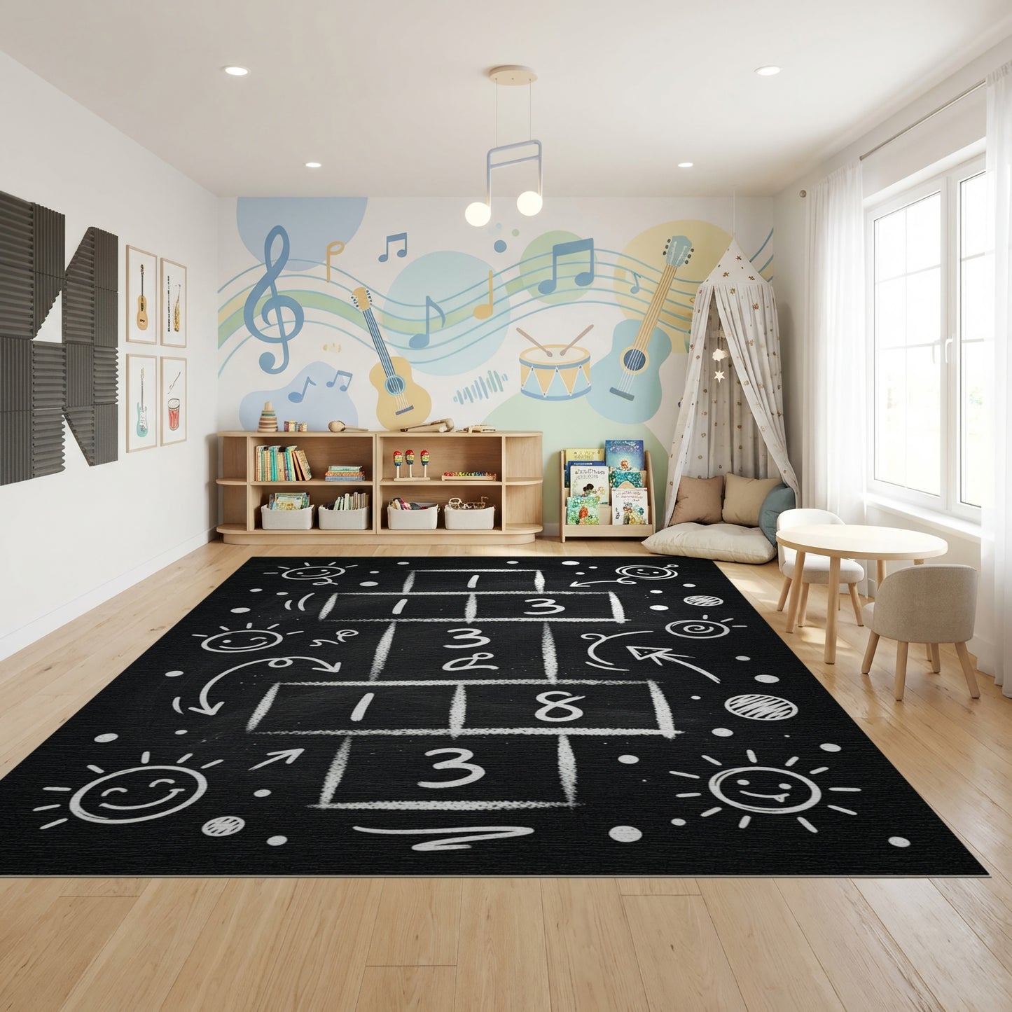 Playful Chalkboard Hopscotch Game Rug