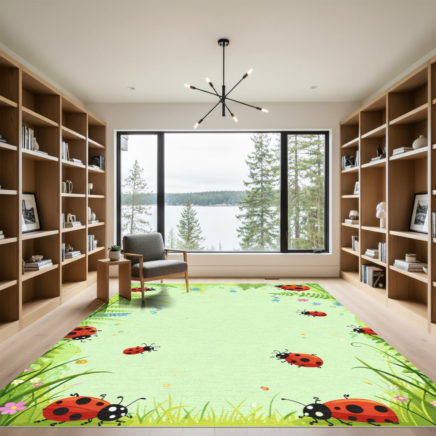 Whimsical Red Ladybugs Green Meadow Rug