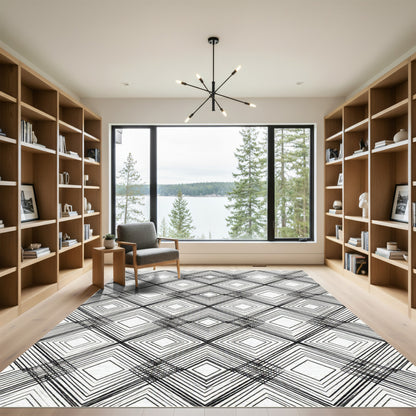 Bold Black Diamond Line Art Rug