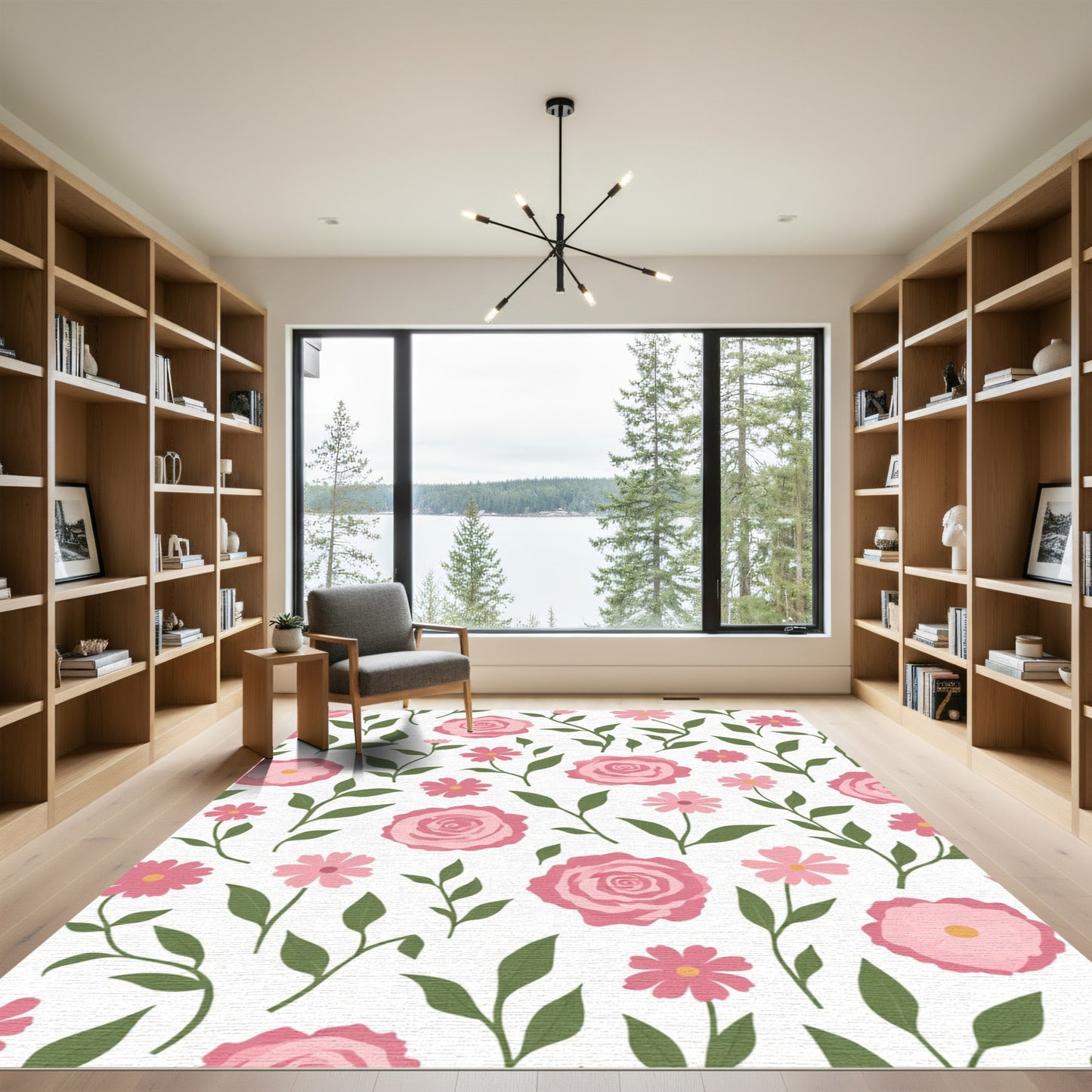 Pink Roses and Daisies Meadow Rug