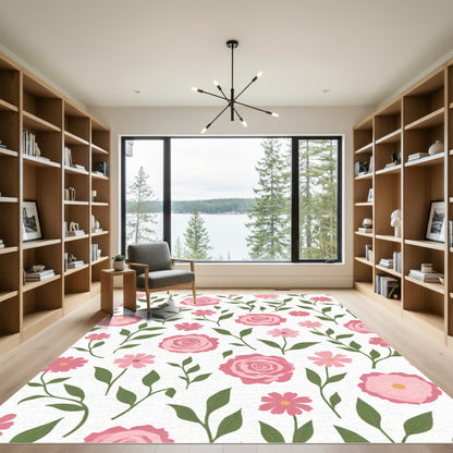 Pink Roses and Daisies Meadow Rug