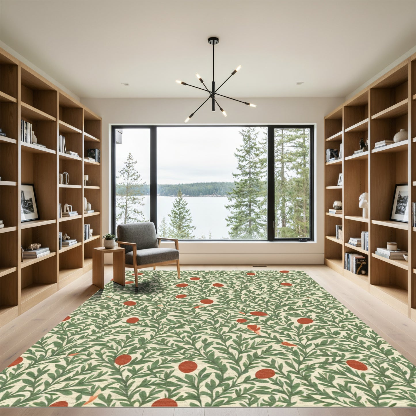 Green Leafy Vines With Red Berries Rug