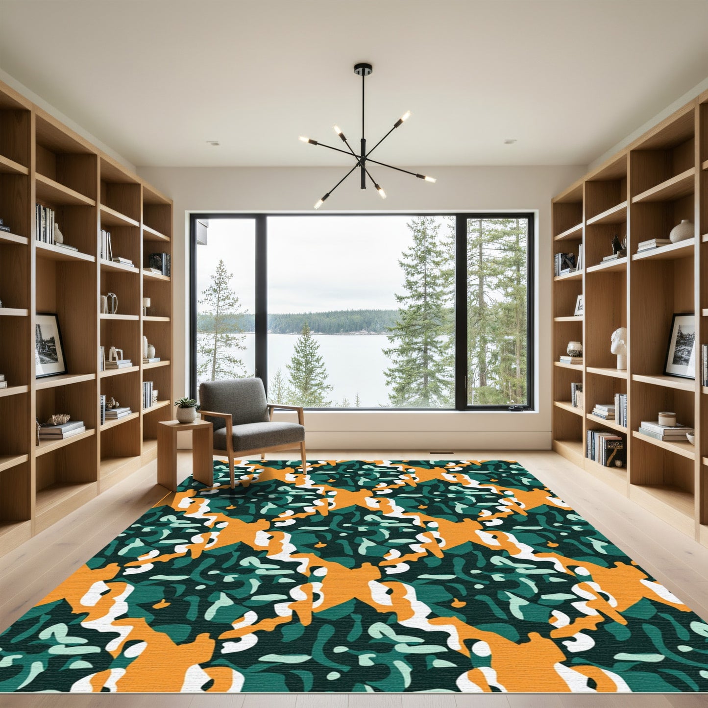 Abstract Orange White Teal Organic Forms Rug