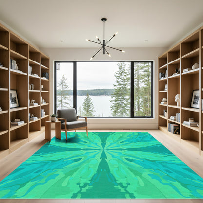 Teal Green Abstract Starburst Symmetry Rug