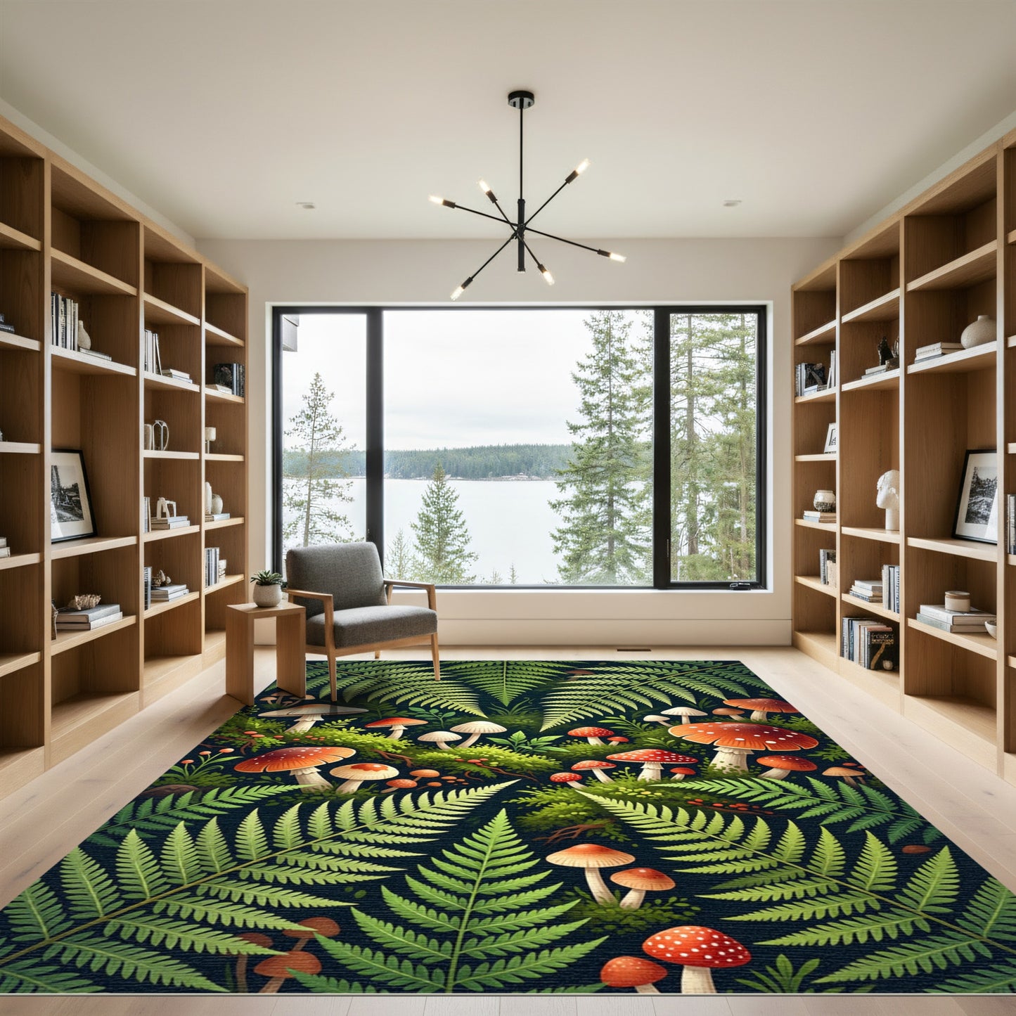 Lush Fern And Mushroom Woodland Forest Rug