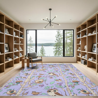 Whimsical Owl Woodland Periwinkle Rug