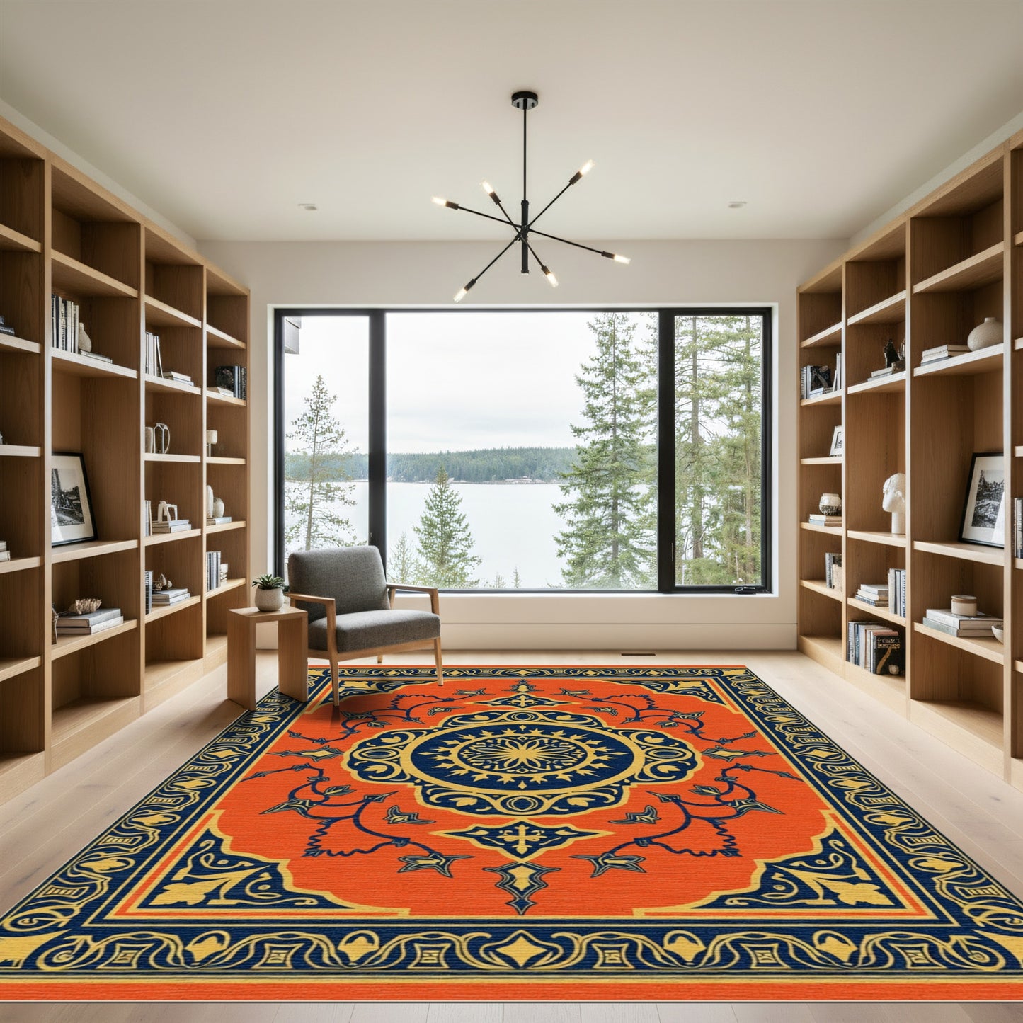 Vibrant Orange Blue Medallion Rug