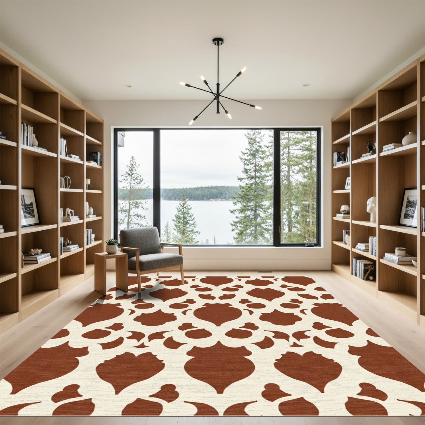 Terracotta Cream Damask Arabesque Rug