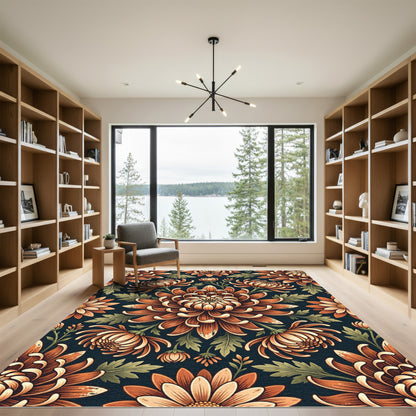 Moody Burnt Orange Chrysanthemum Botanical Rug
