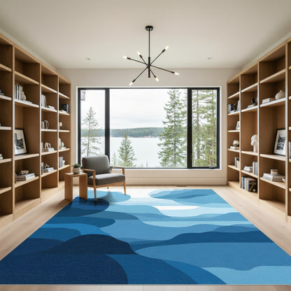 Oceanic Blue Rippled Landscape Rug