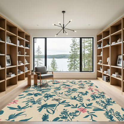 Beige Coral Blue Botanical Garden Rug