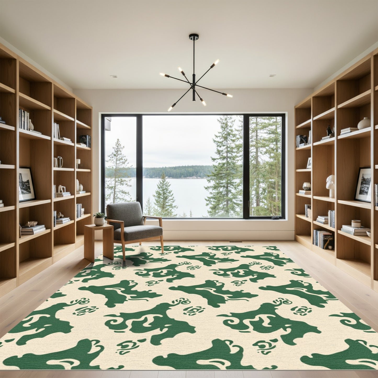 Deep Green Abstract Organic Swirl Rug