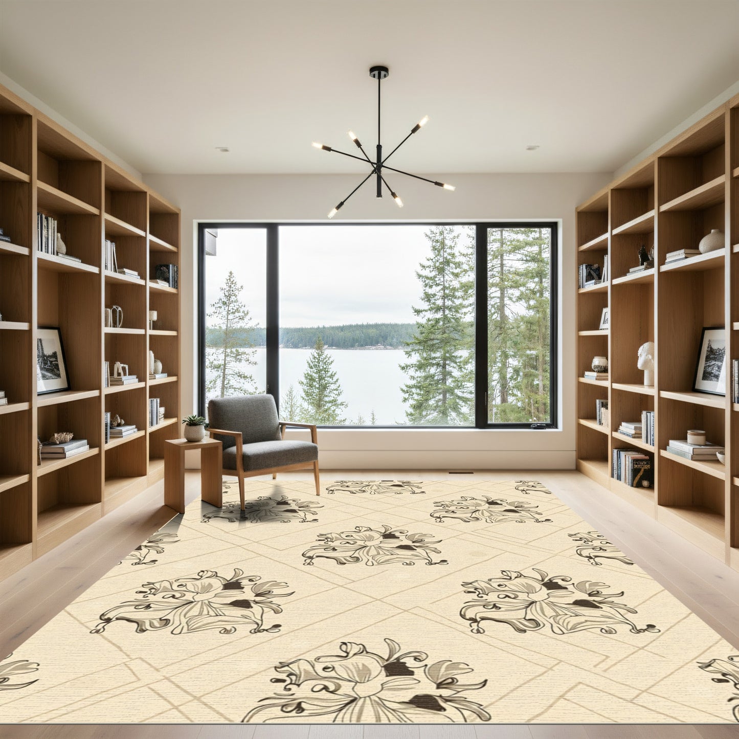 Light Beige Floral Swirl Deco Rug