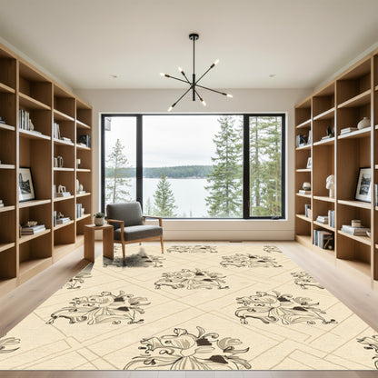 Light Beige Floral Swirl Deco Rug