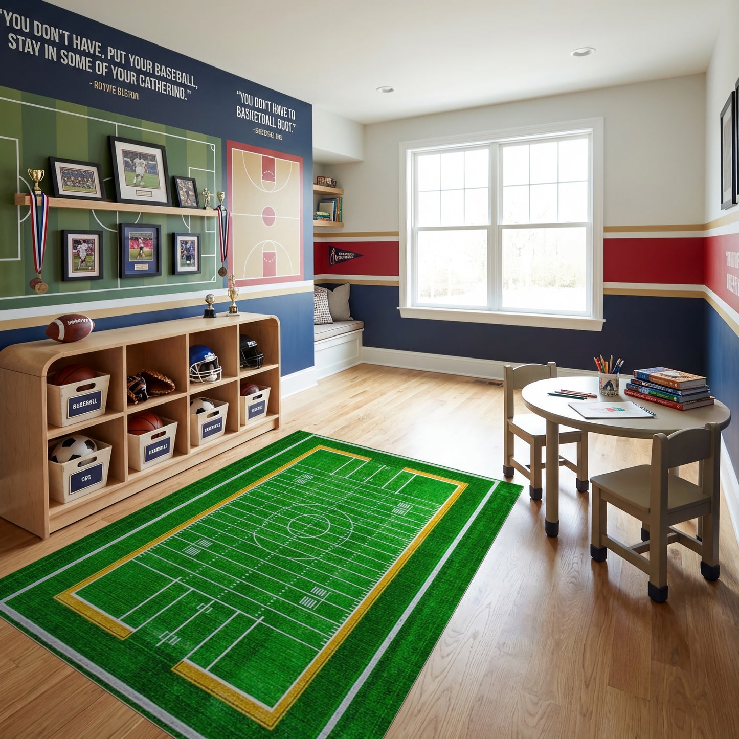 Green and Yellow Football Field Rug