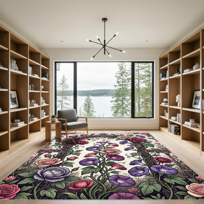 Victorian Rose Morning Glory Scroll Rug