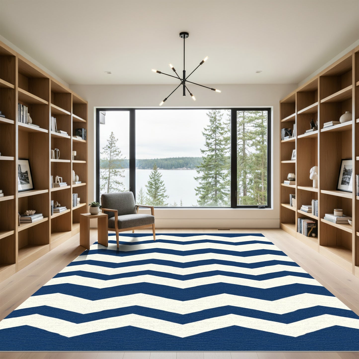 Classic Navy White Chevron Rug