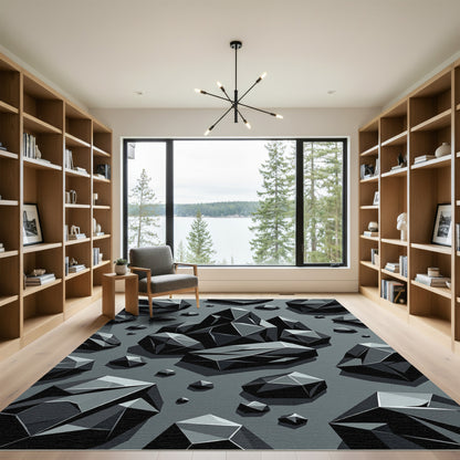 Dark Gray Geometric Crystal Cluster Rug