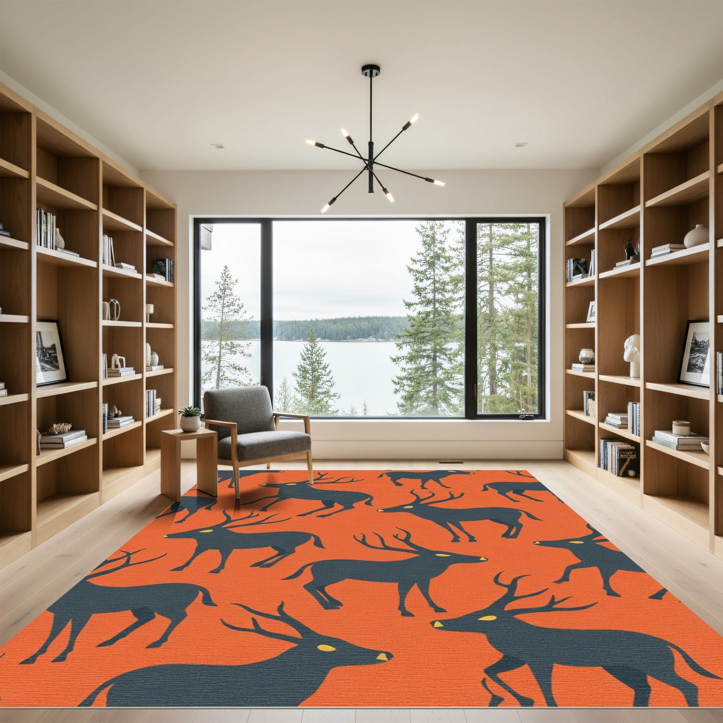 Dark Deer Orange Graphic Rug