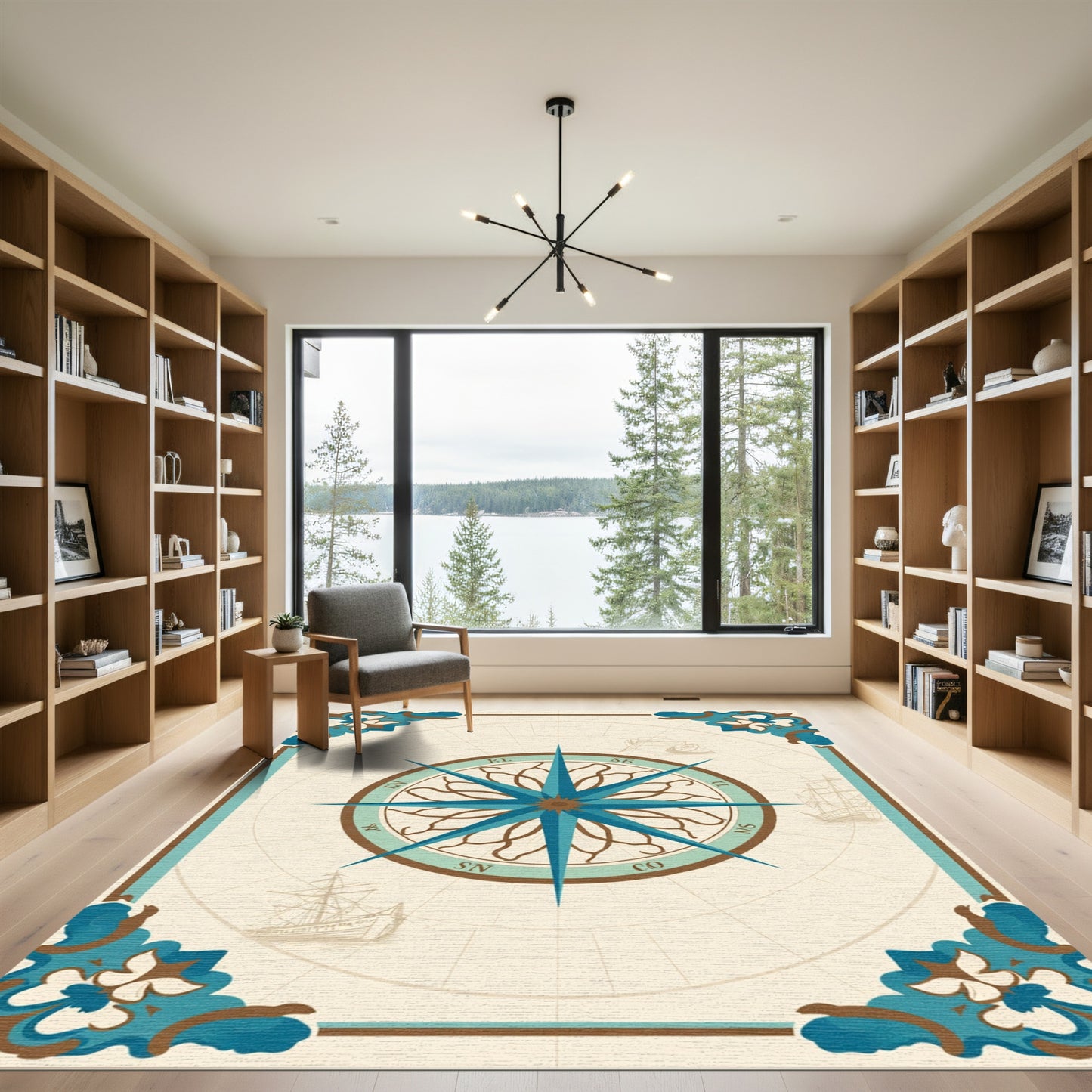 Nautical Compass Vintage Ship Illustration Rug