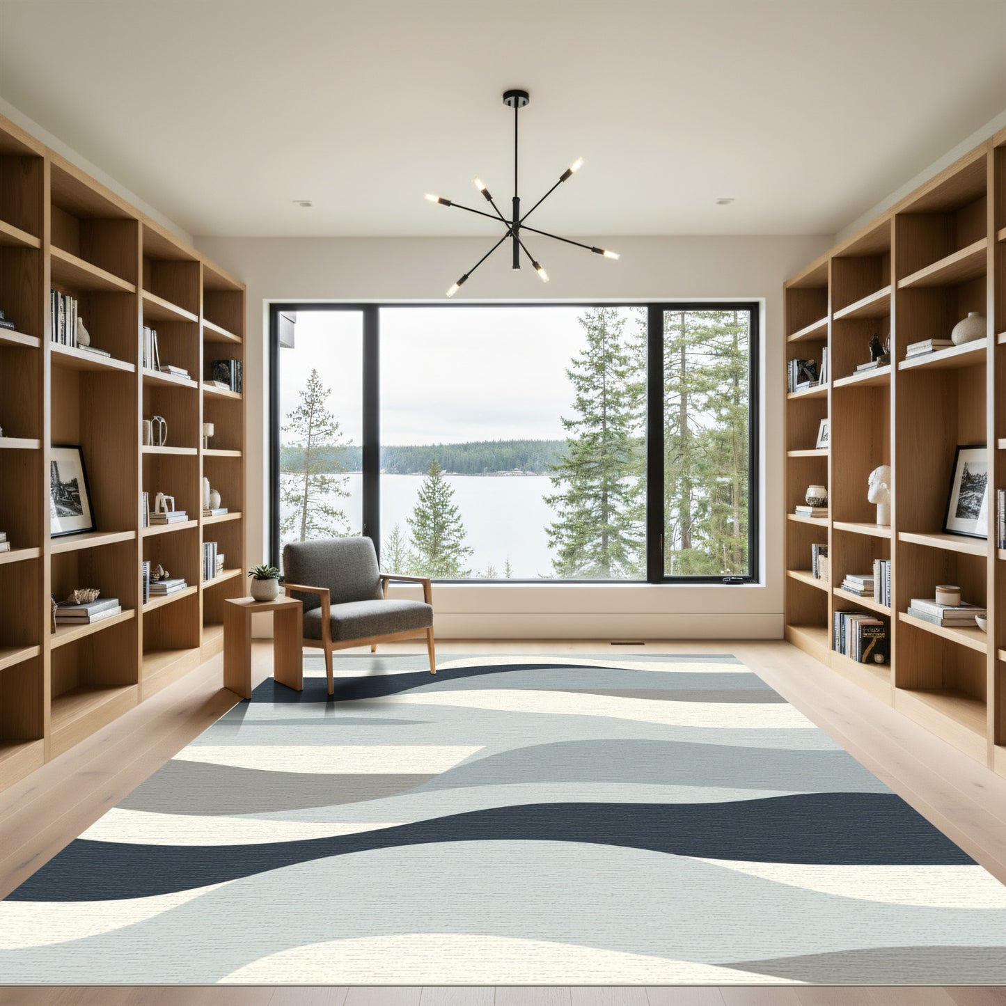 Cool Blue Wave Abstract Flow Rug