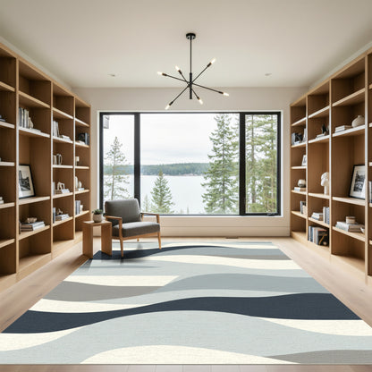 Cool Blue Wave Abstract Flow Rug