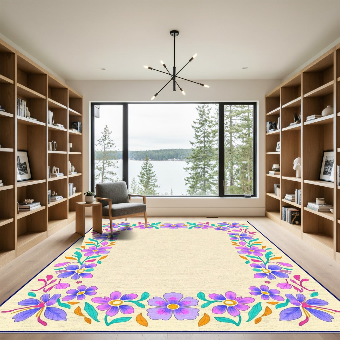 Vibrant Purple Floral Border Design Rug