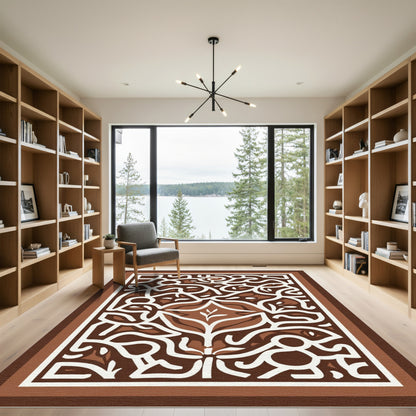Brown White Abstract Floral Garden Rug