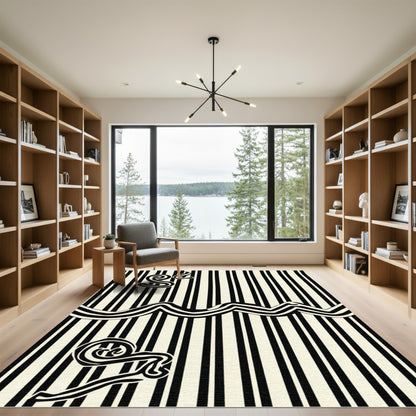 Black Cream Swirl Stripe Rug