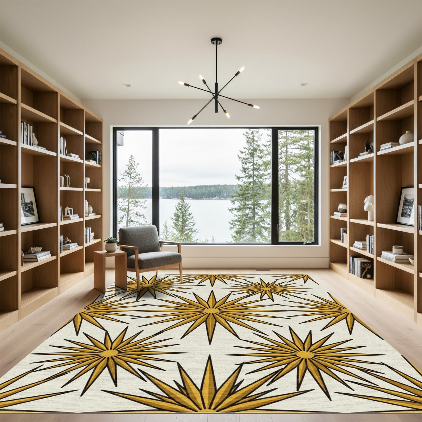 Midcentury Gold Starburst Geometric Rug